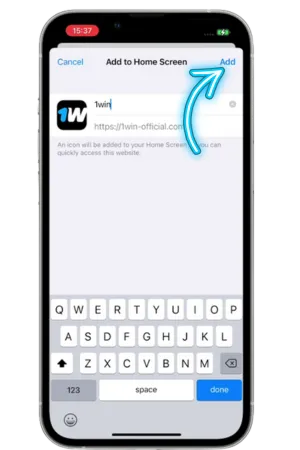 1Win iPhone əlavə düyməsi